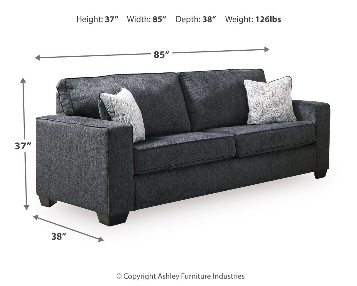 ALTARI sofa dimensions: 85 inches wide, 38 inches deep, 37 inches high