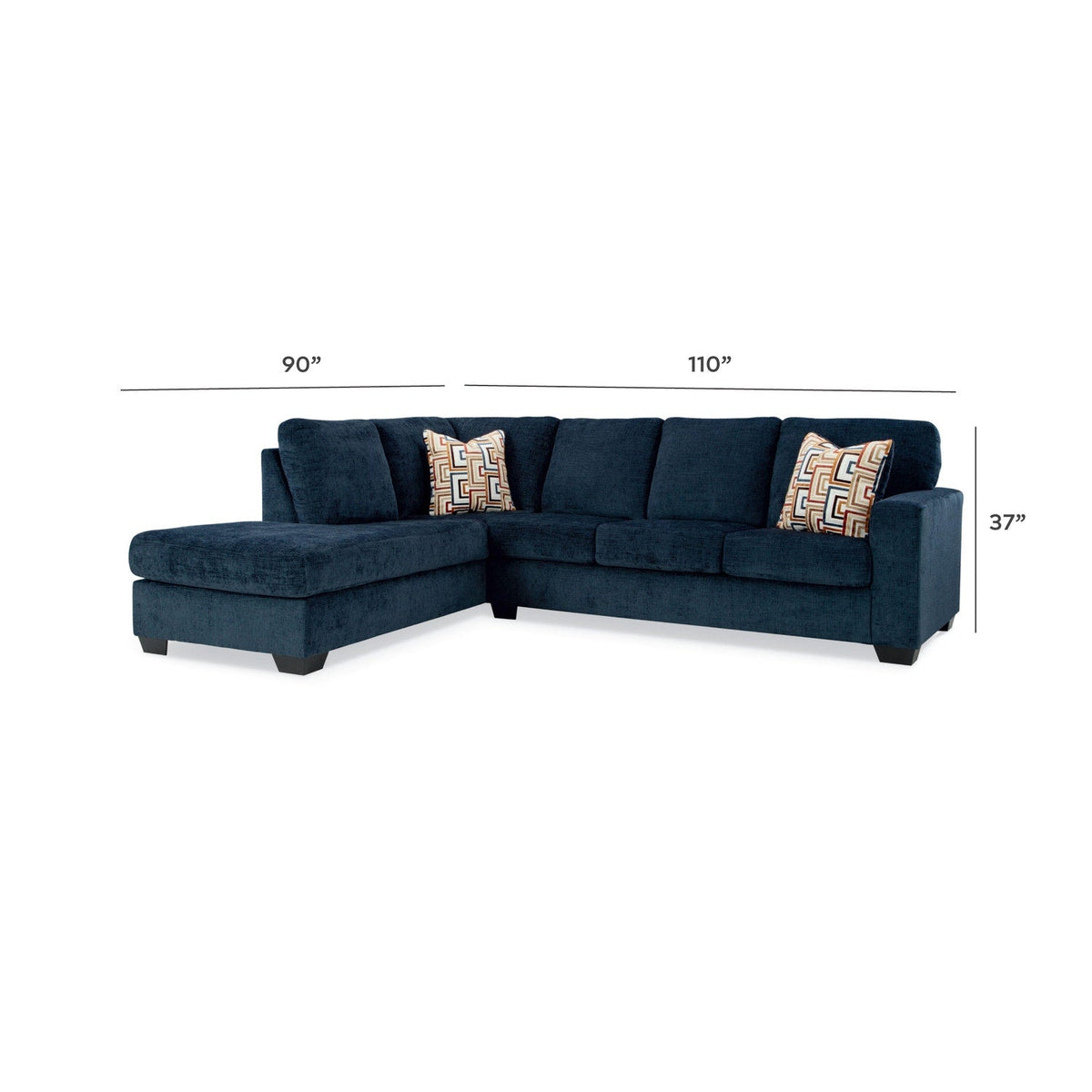 Ashley Aviemore blue left-side chaise, viewed facing couch