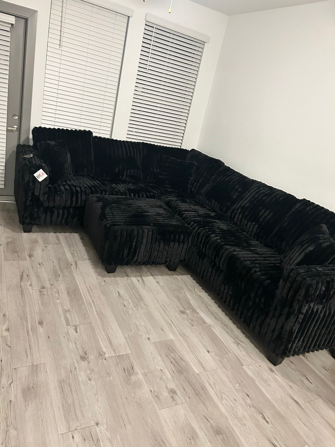 Black plush corduroy sectional alternate view