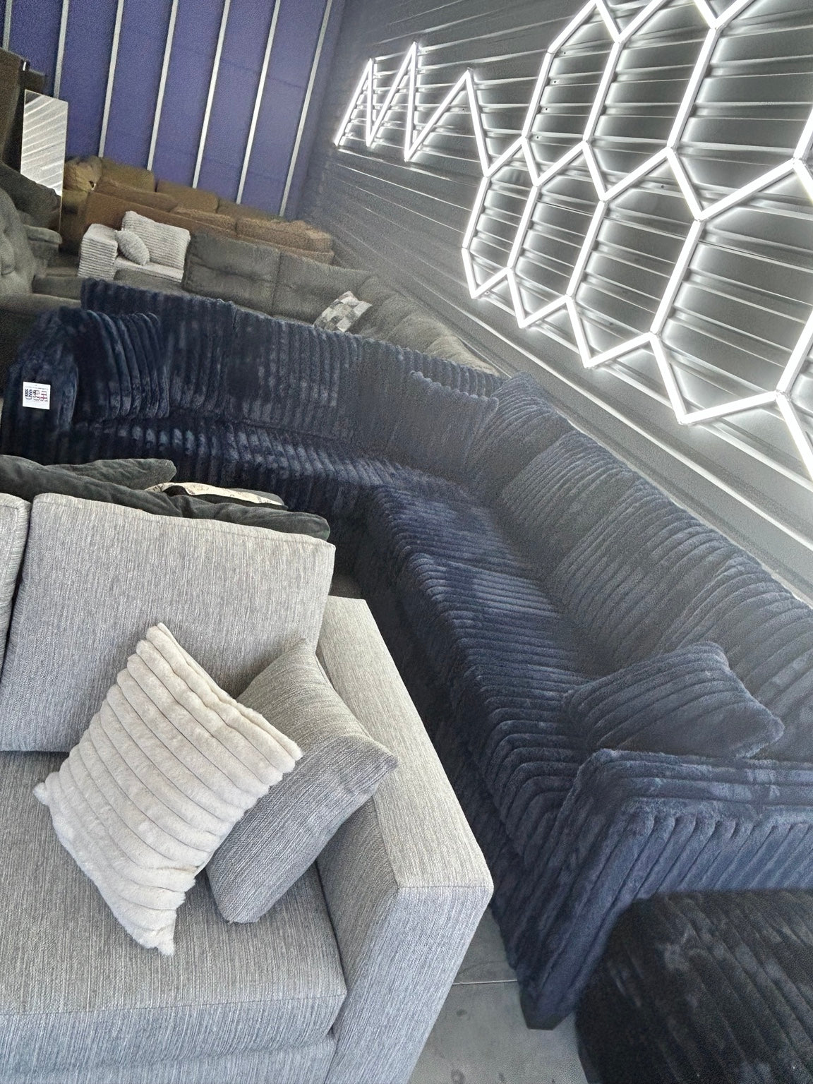 Blue plush corduroy sectional alternate view