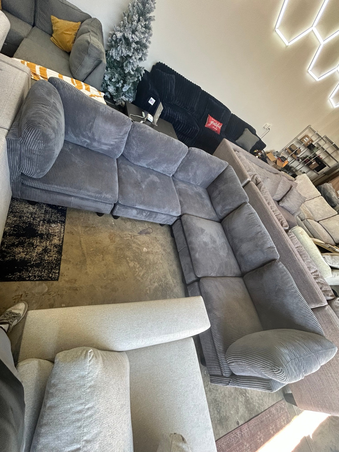 Oversized grey corduroy U-shaped sectional