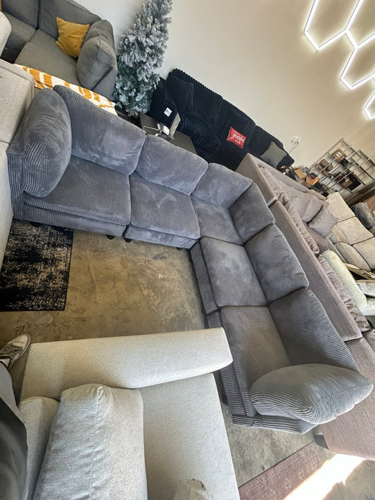 Oversized grey corduroy U-shaped sectional