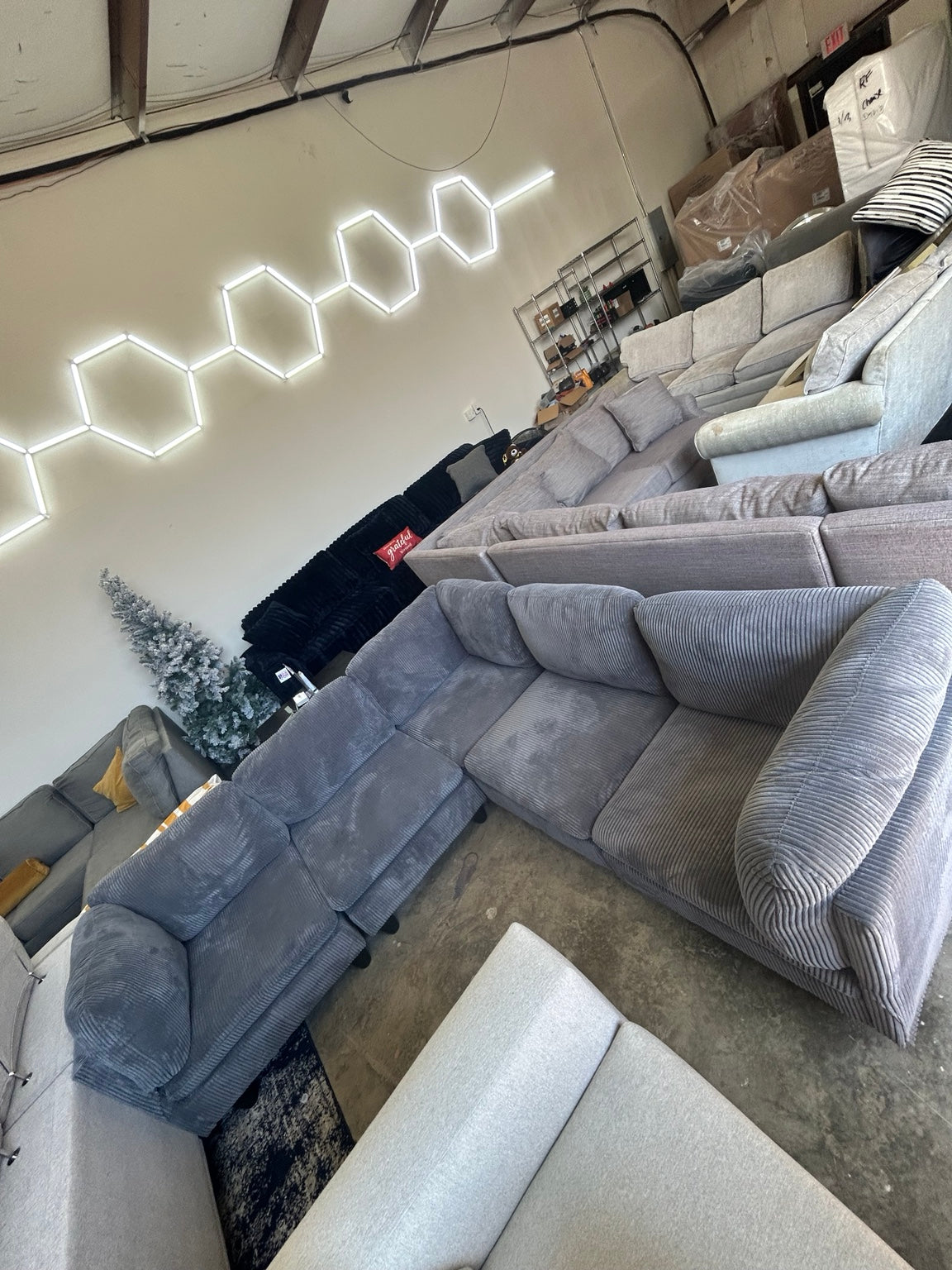 Grey corduroy U-shaped sectional alternate angle